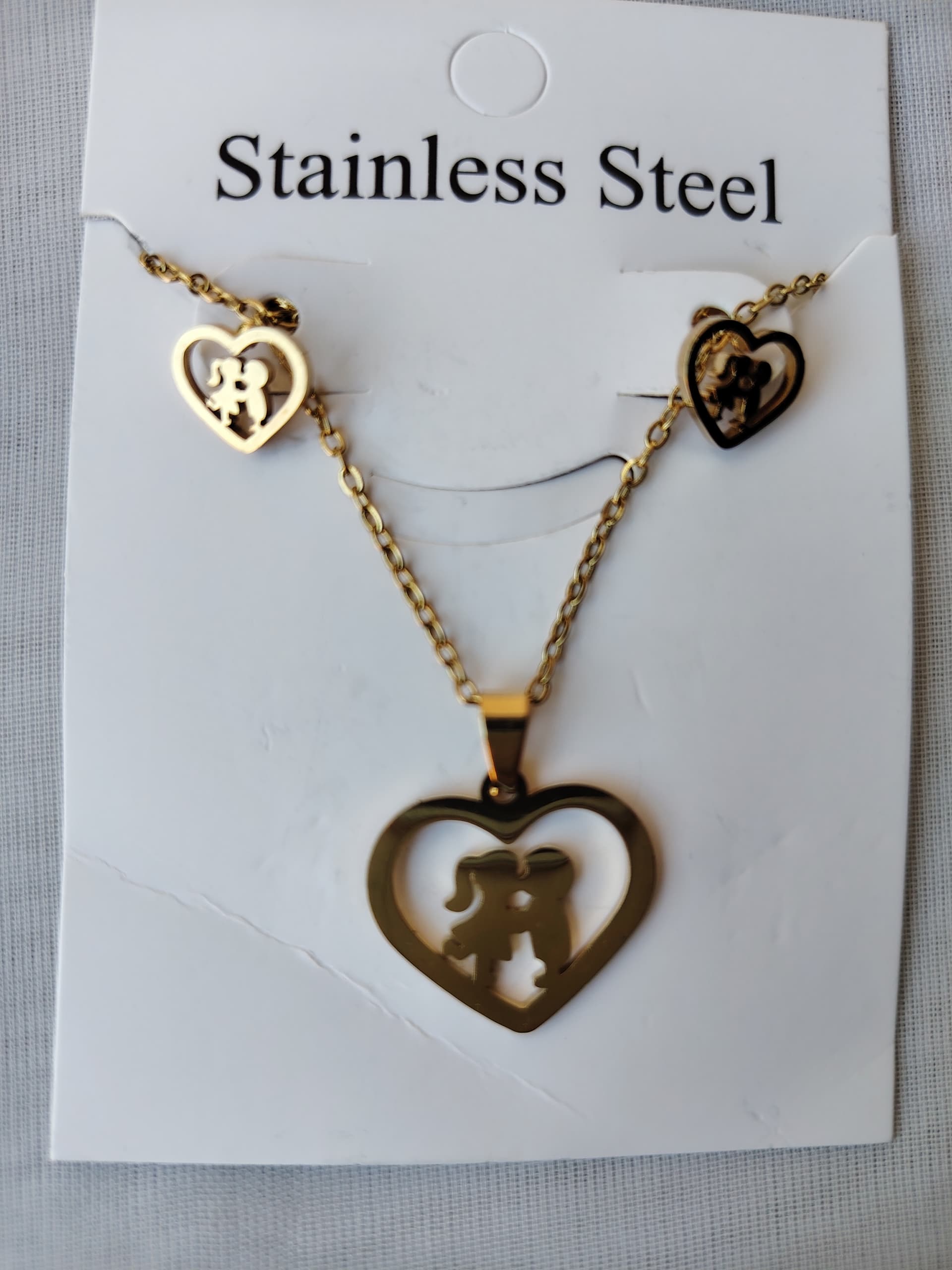 Set Corazón Acero Dorado