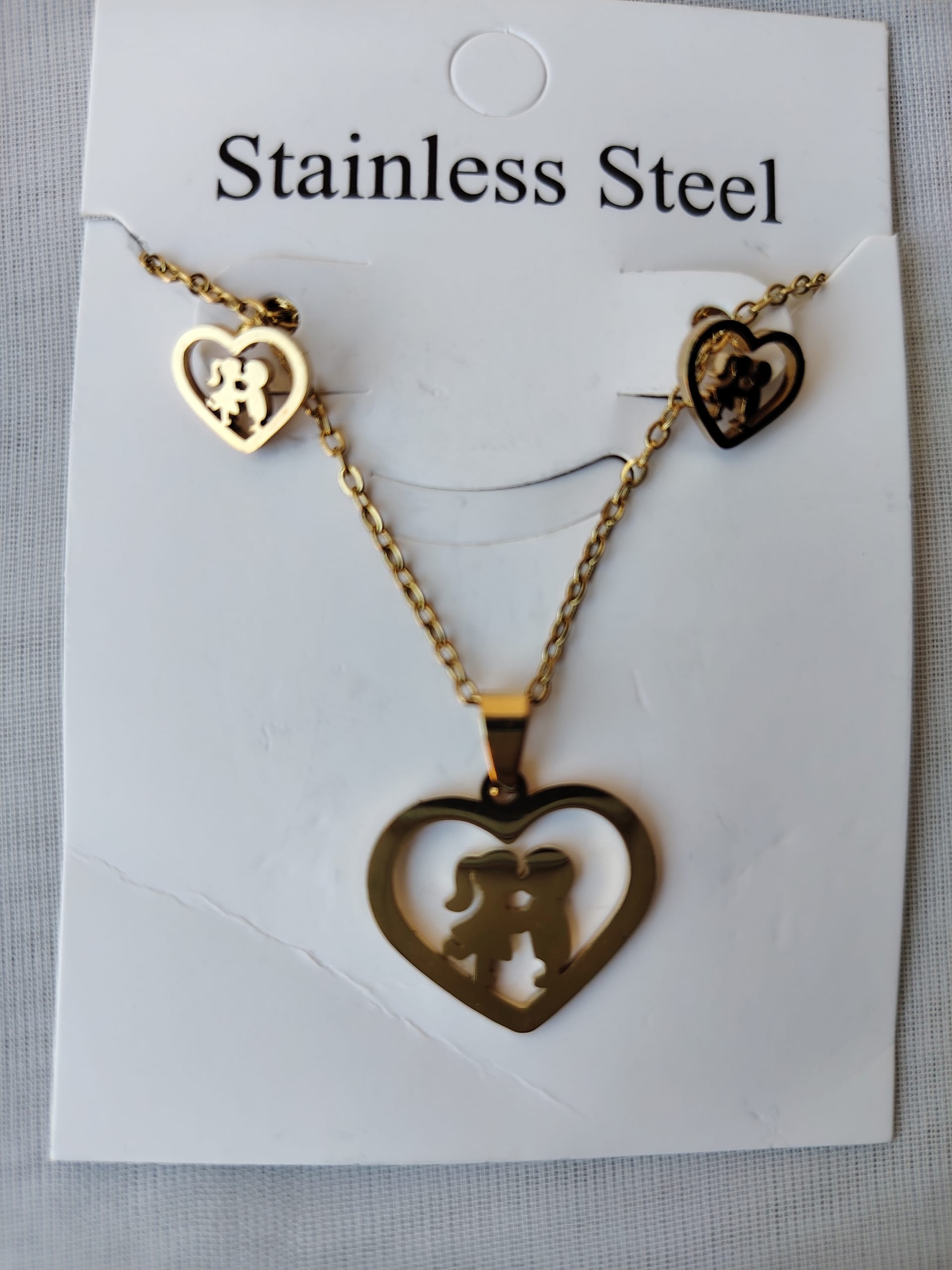 Set Corazón Acero Dorado