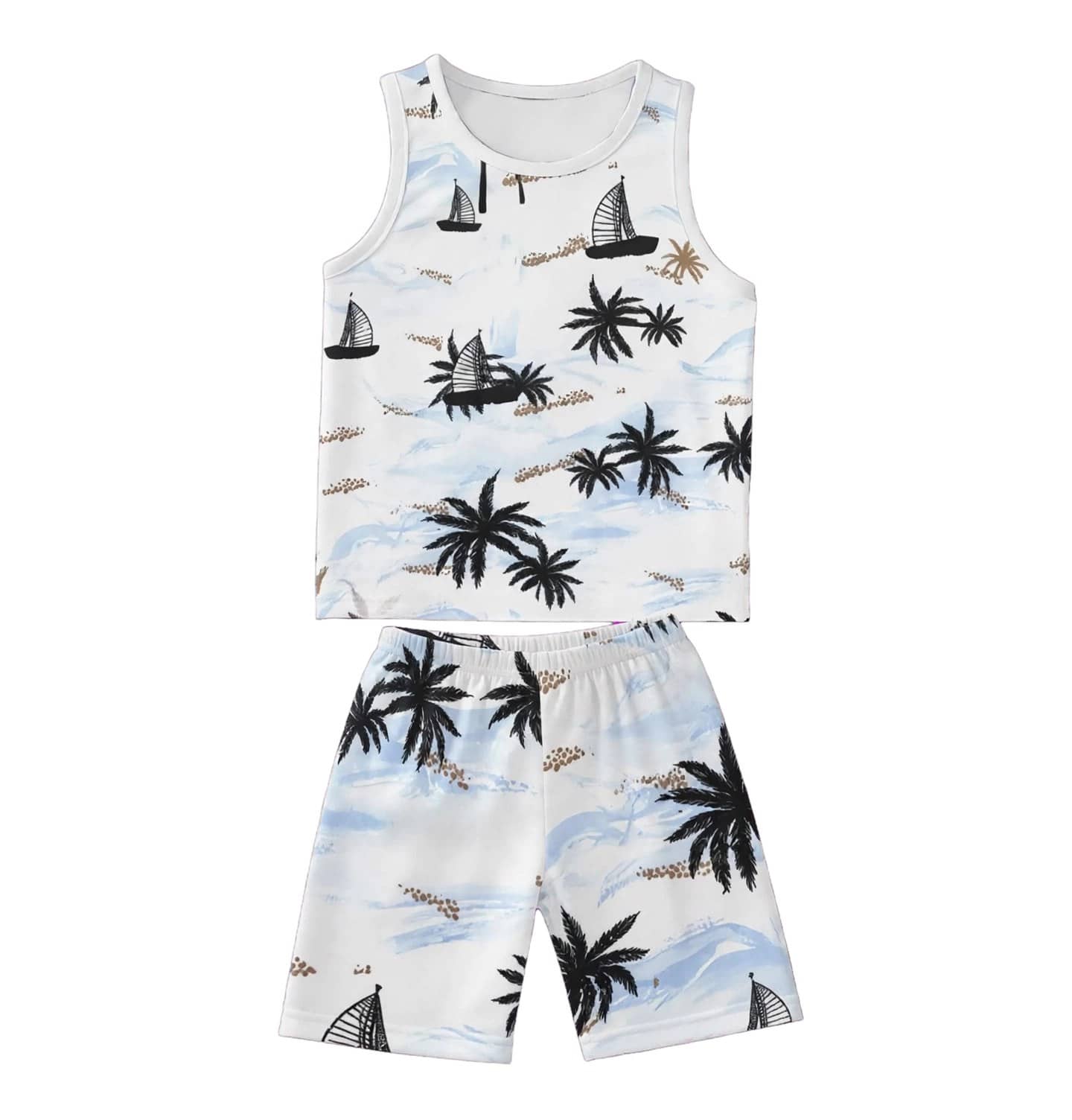 Conjunto playero palmeras y veleros