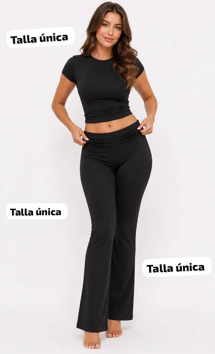 Crop Top Negro + Pantalón Acampanado Negro