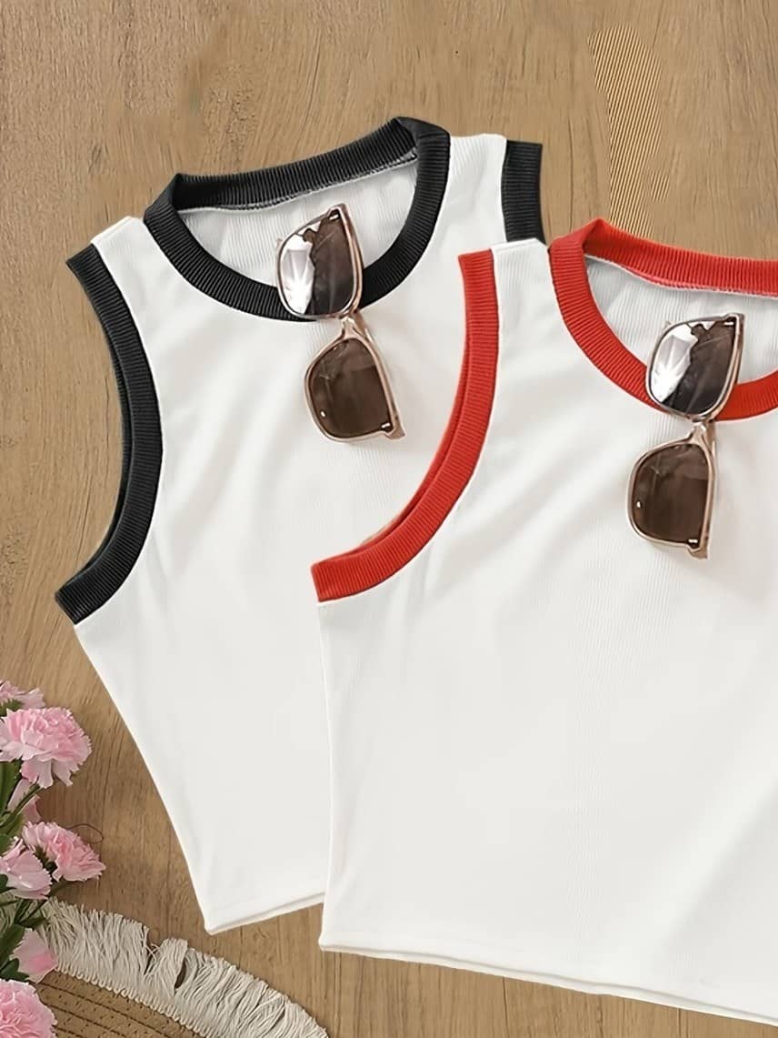 Blusa sin mangas ribete negro