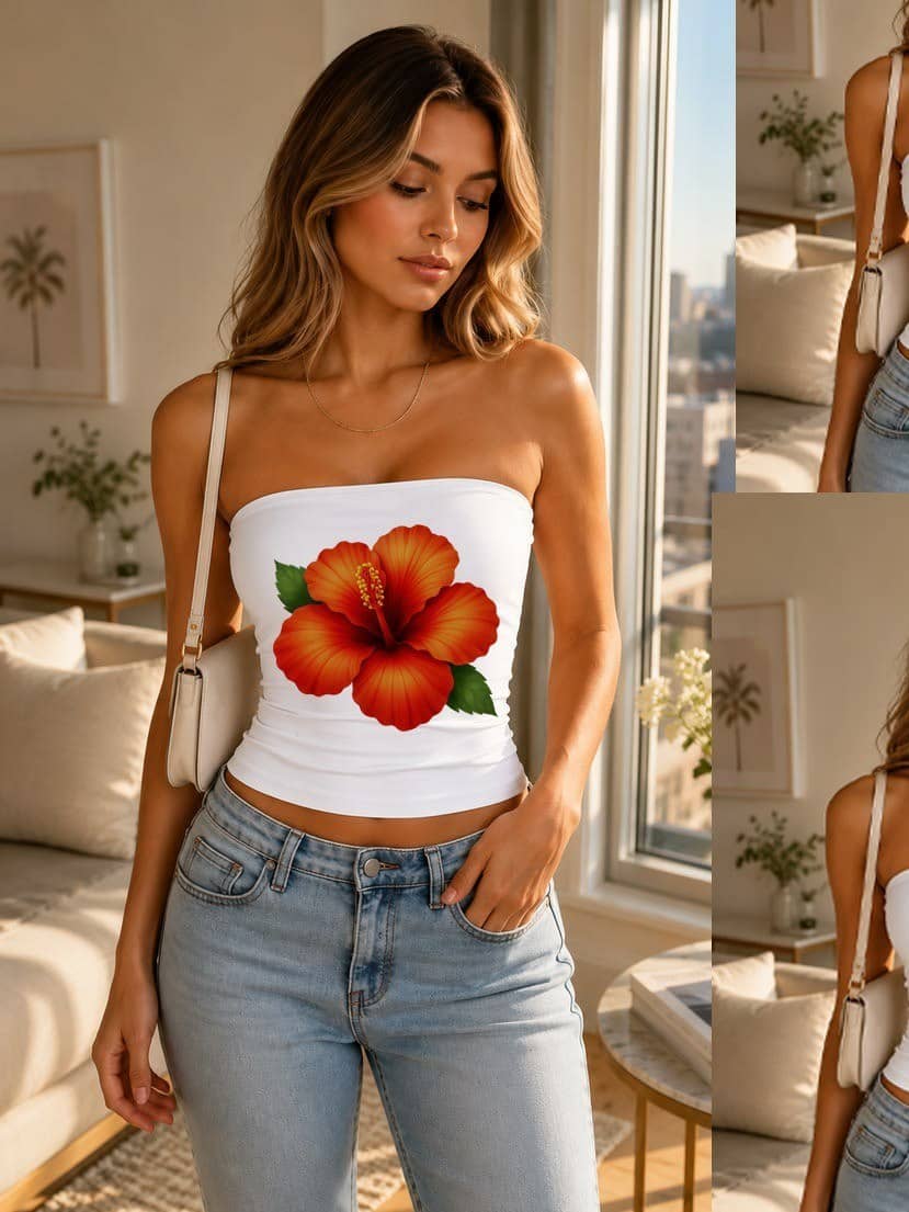 Top strapless flor hibisco