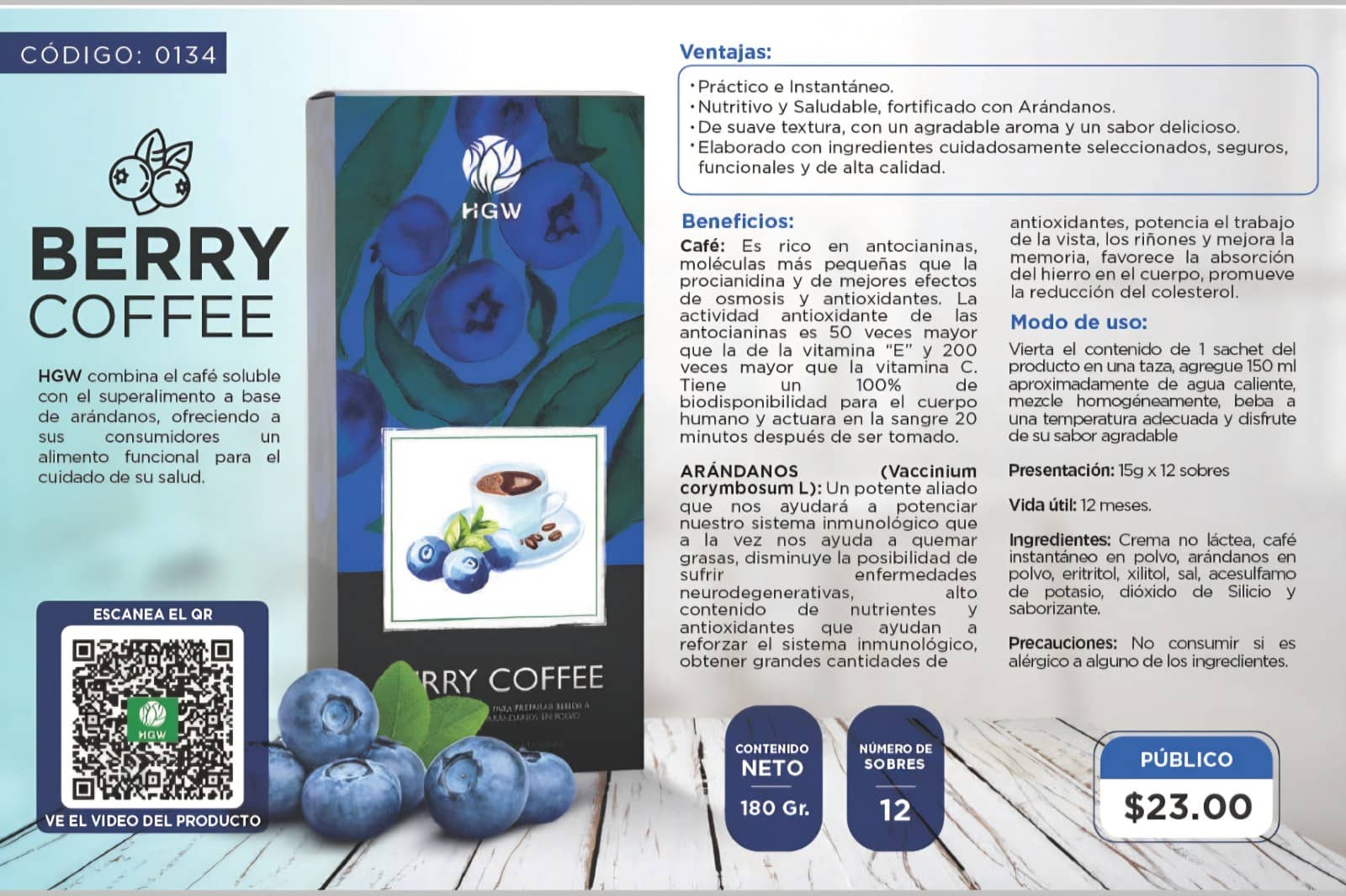 Café premium con arándanos.