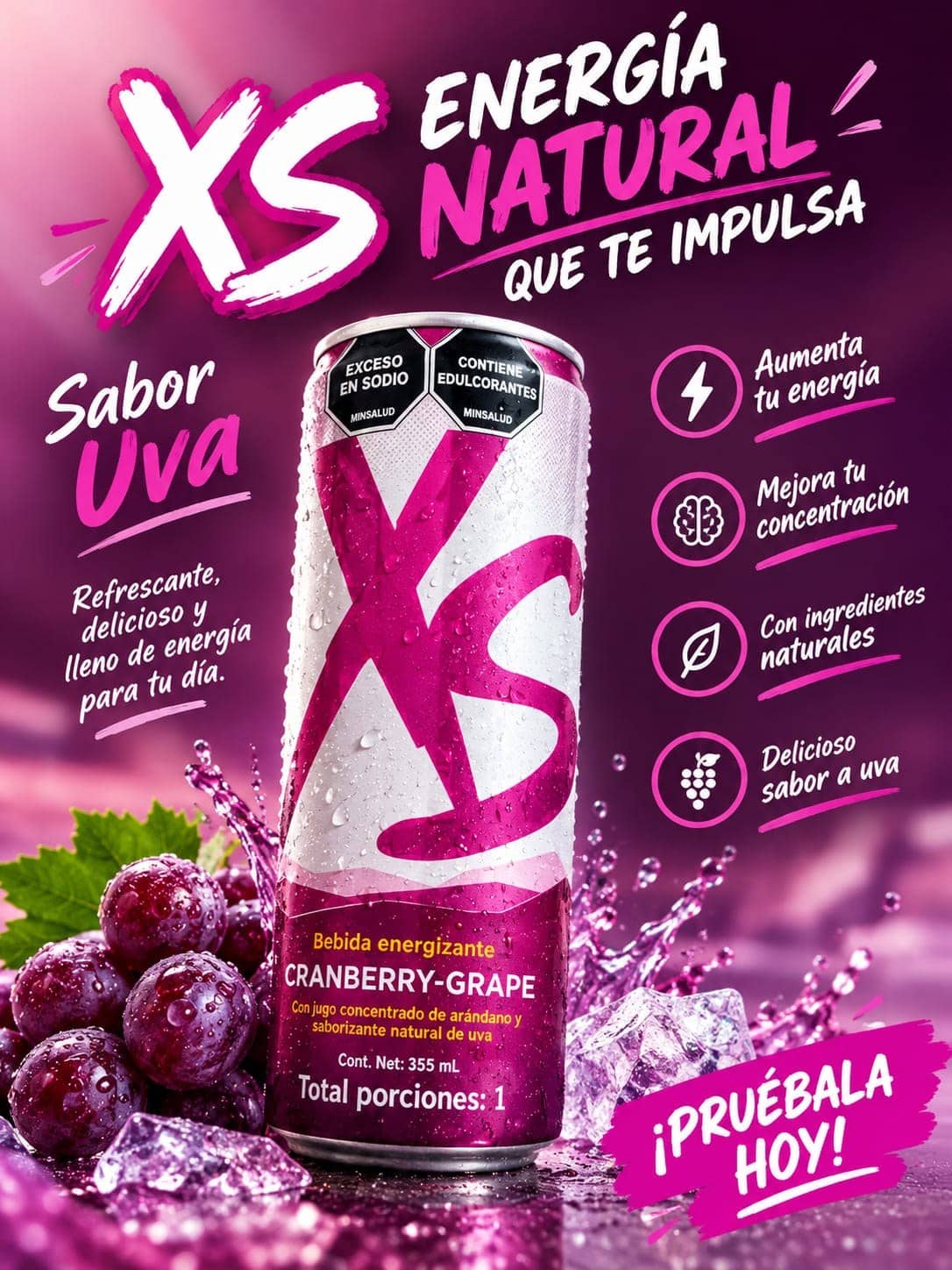 XS Bebida Energizante Cranberry-Grape