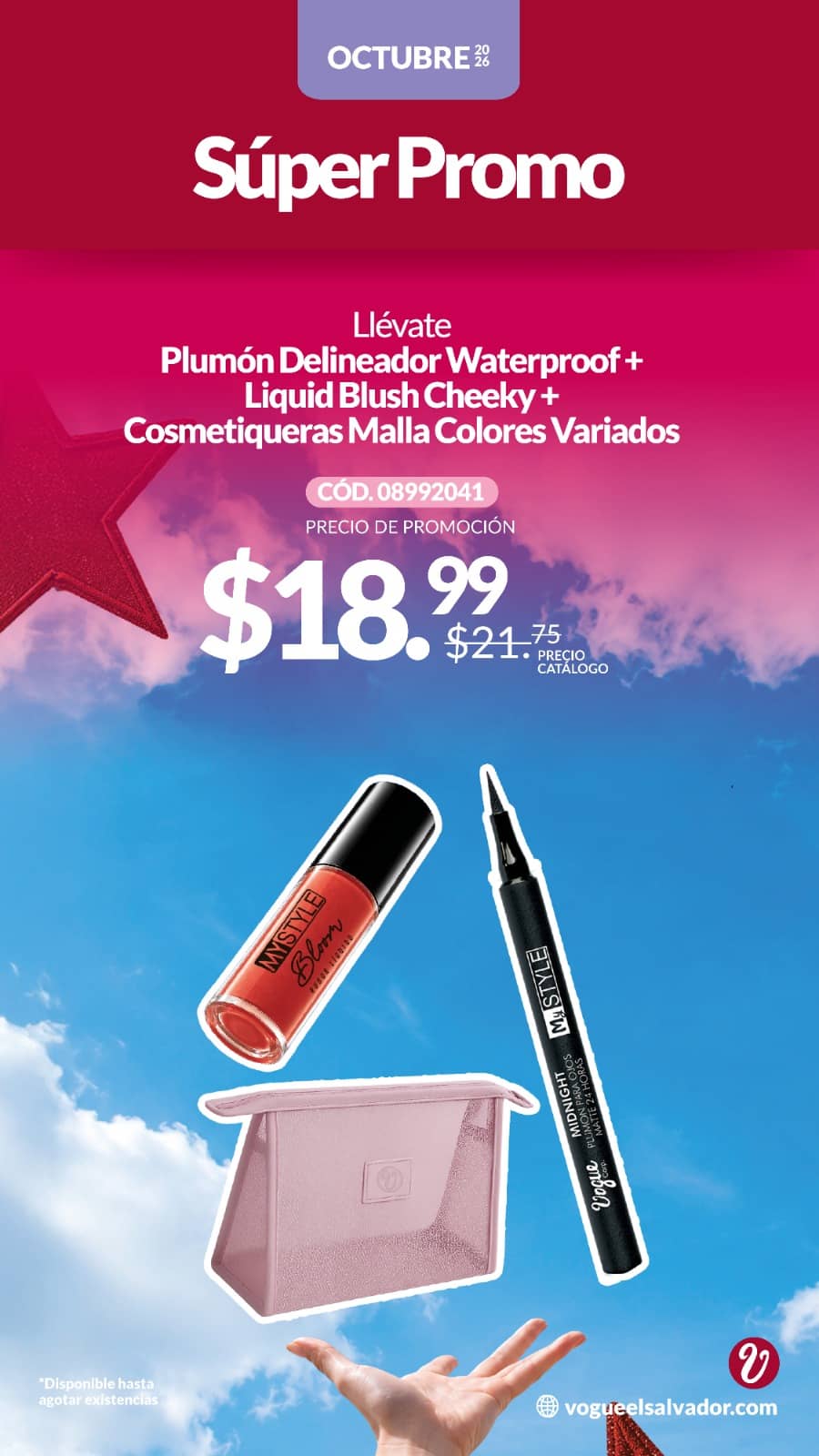 Plumón delineador waterproof + Liquid Blush Cheeky + cosmetiquera