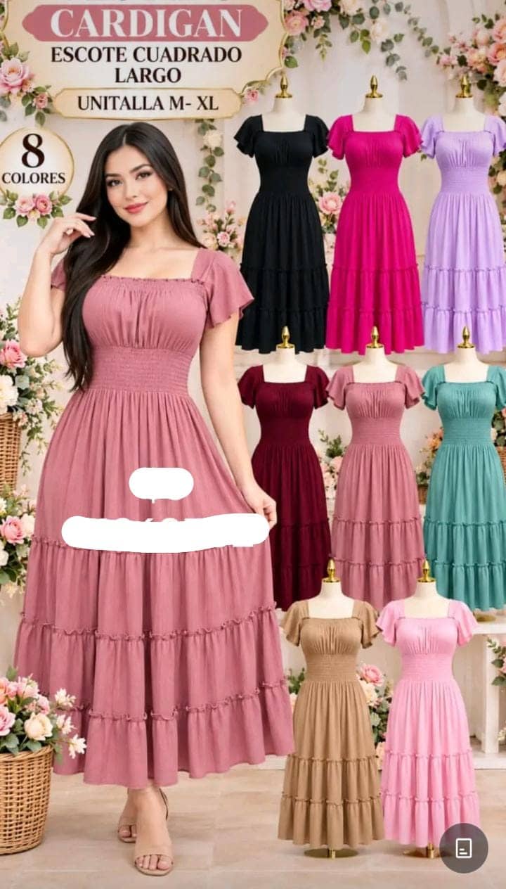 Vestido largo escote cuadrado