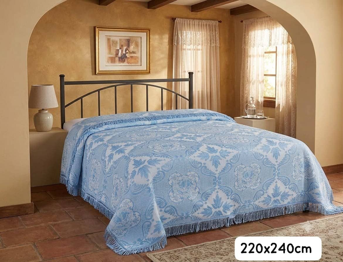 Cubrecama Azul con Flecos