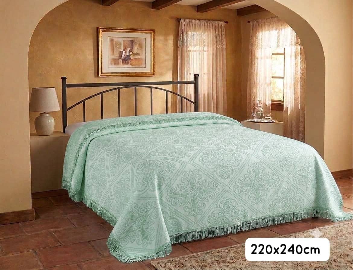 Cubrecama con Flecos Verde